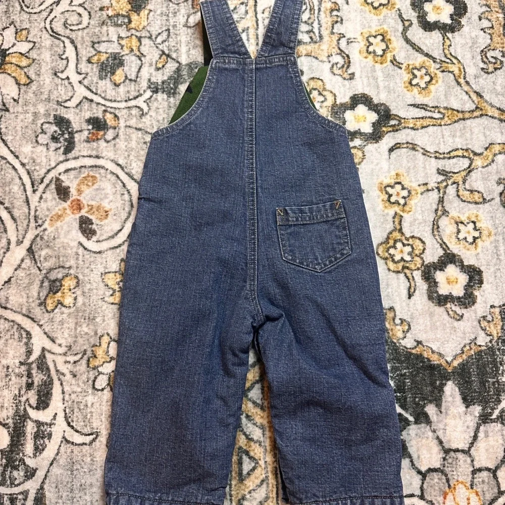 Vtg Old Navy Overalls Holiday Reindeer‎ Embroidered Lined Denim Baby 6-12 Months